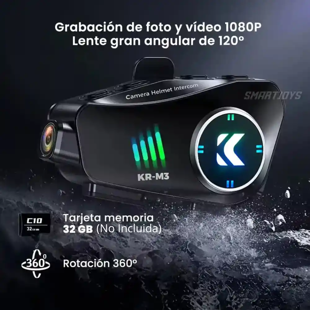 Intercomunicador Con Cámara Fhd Casco Bluetooth Wifi Kr-m3