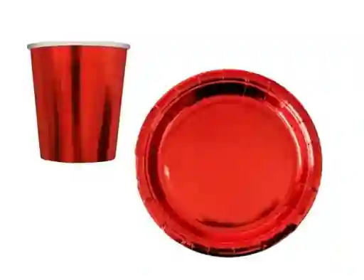 Kit Vasos Platos Desechables Rojos X 10 Navidad
