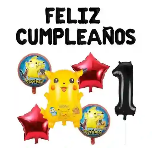 Kit De Decoracion Pokemon Fiesta Cumpleaños Globos Metalizados