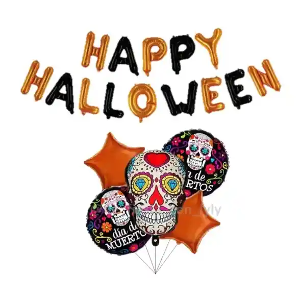 Decoración Halloween Letrero En Globos Metálizados + Catrina
