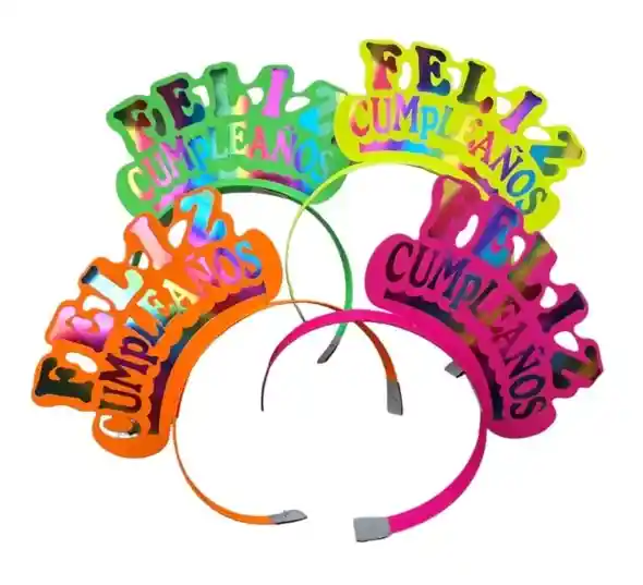 12 Diademas Feliz Cumpleaños Accesorios Neón Corona Fiesta