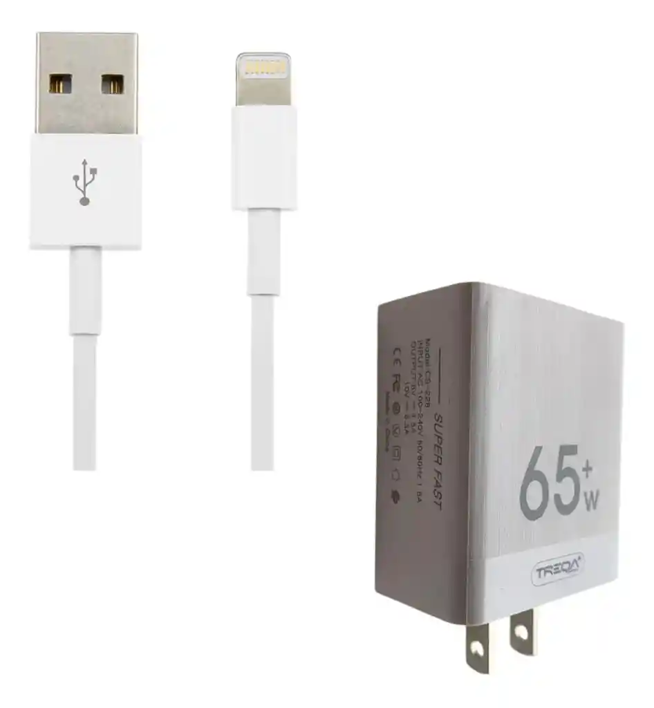 Cargador 65w Puerto Usb Con Cable Lightning 1 Mts.