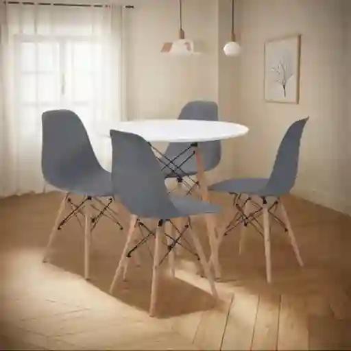 Kit Comedor Redondo +4 Sillas Zebbris Tipo Eames Blancas
