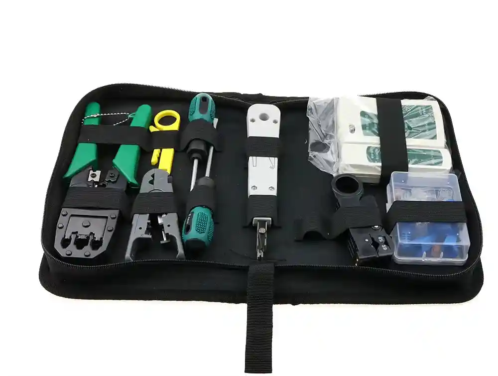 Kit Estuche 10 En 1 Ponchadora Rj45 + Tester Red + Pelacable