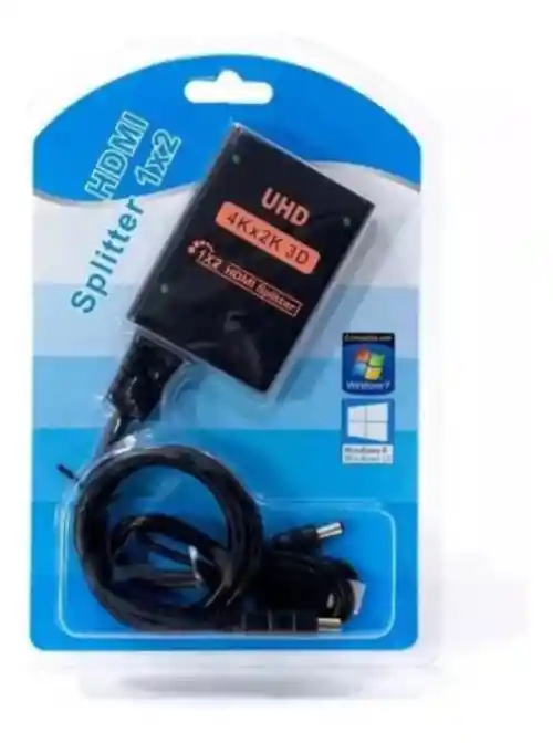 Splitter Hdmi 1x2 Con Cable Hdmi 4k, 3d + Cable Alimentación