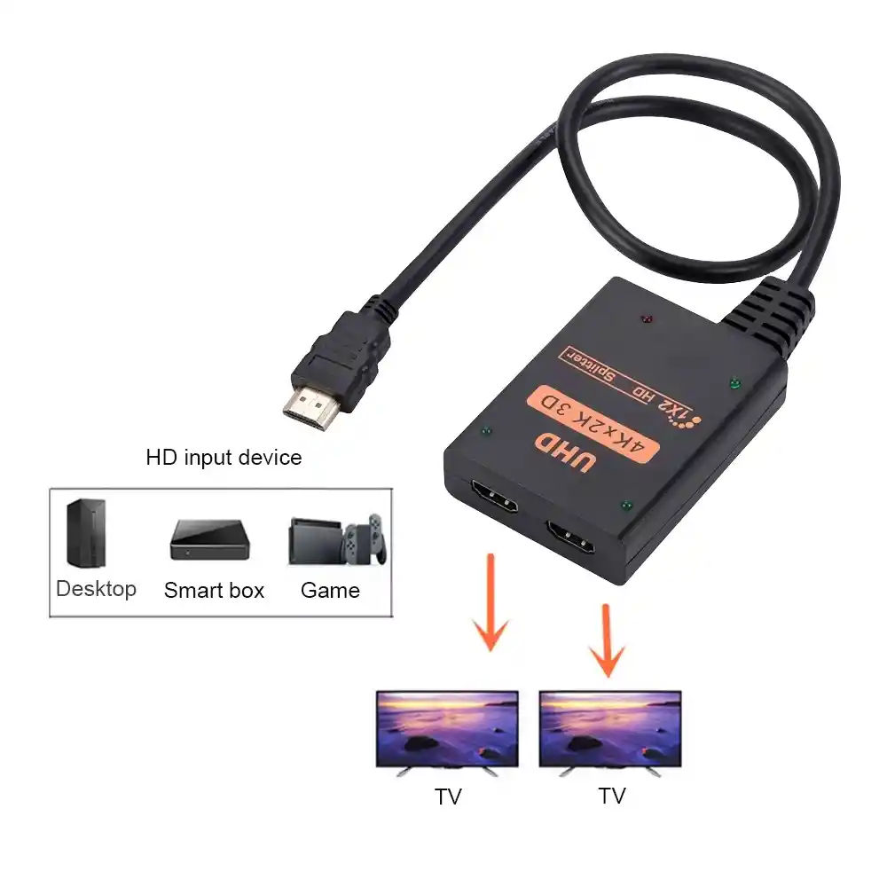 Splitter Hdmi 1x2 Con Cable Hdmi 4k, 3d + Cable Alimentación