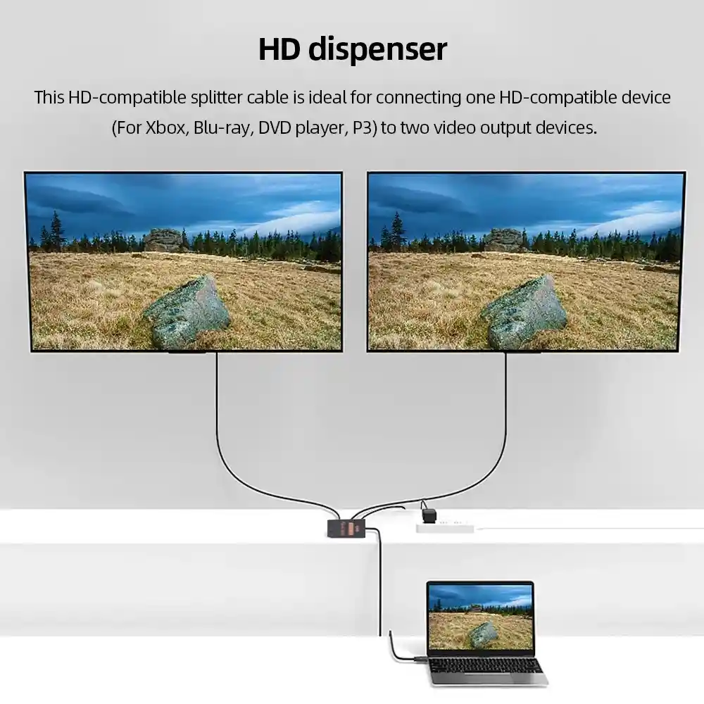 Splitter Hdmi 1x2 Con Cable Hdmi 4k, 3d + Cable Alimentación