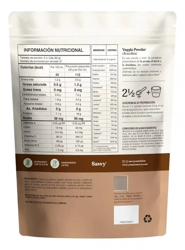 Proteína Vegetal Savvy Chocolate 630g