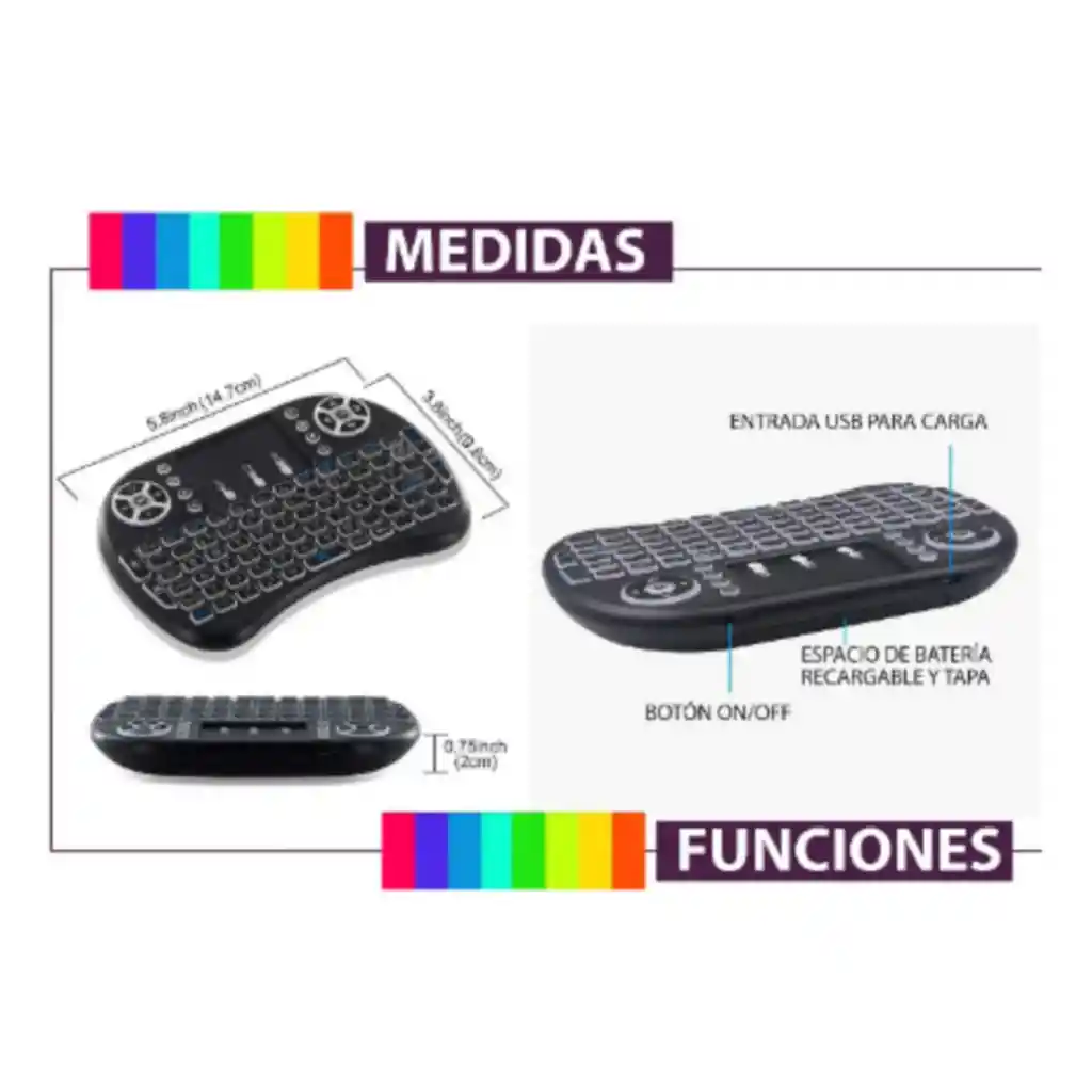 Mini Teclado Inalambrico Mouse Smart Tv Ps3 Pc Noga Xbox Color Negro