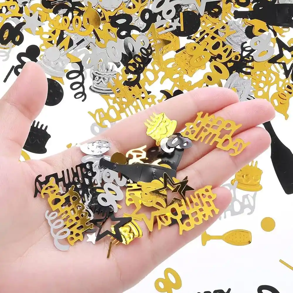Confeti De Mesa Multicolor Dorado Con Negro Happy birthday