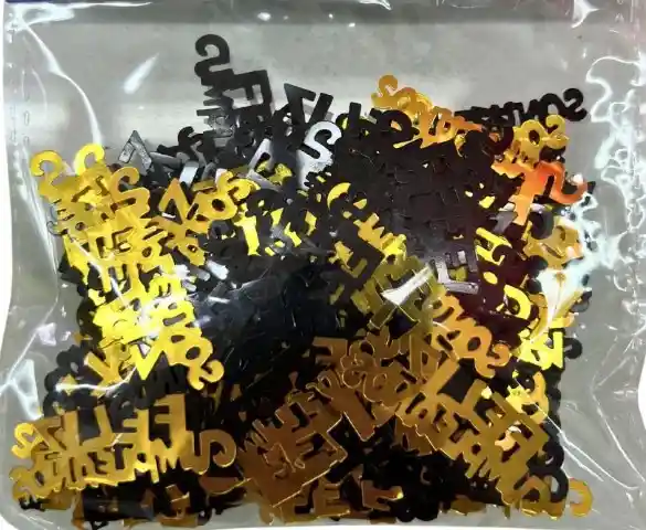 Confeti De Mesa Multicolor Dorado Con Negro Feliz Cumpleaños
