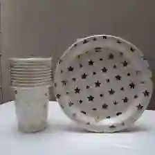 Set Platos Y Vasos Diseño De Estrellas Doradas x 12 und