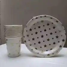 Set Platos Y Vasos Diseño De Estrellas Doradas x 12 und