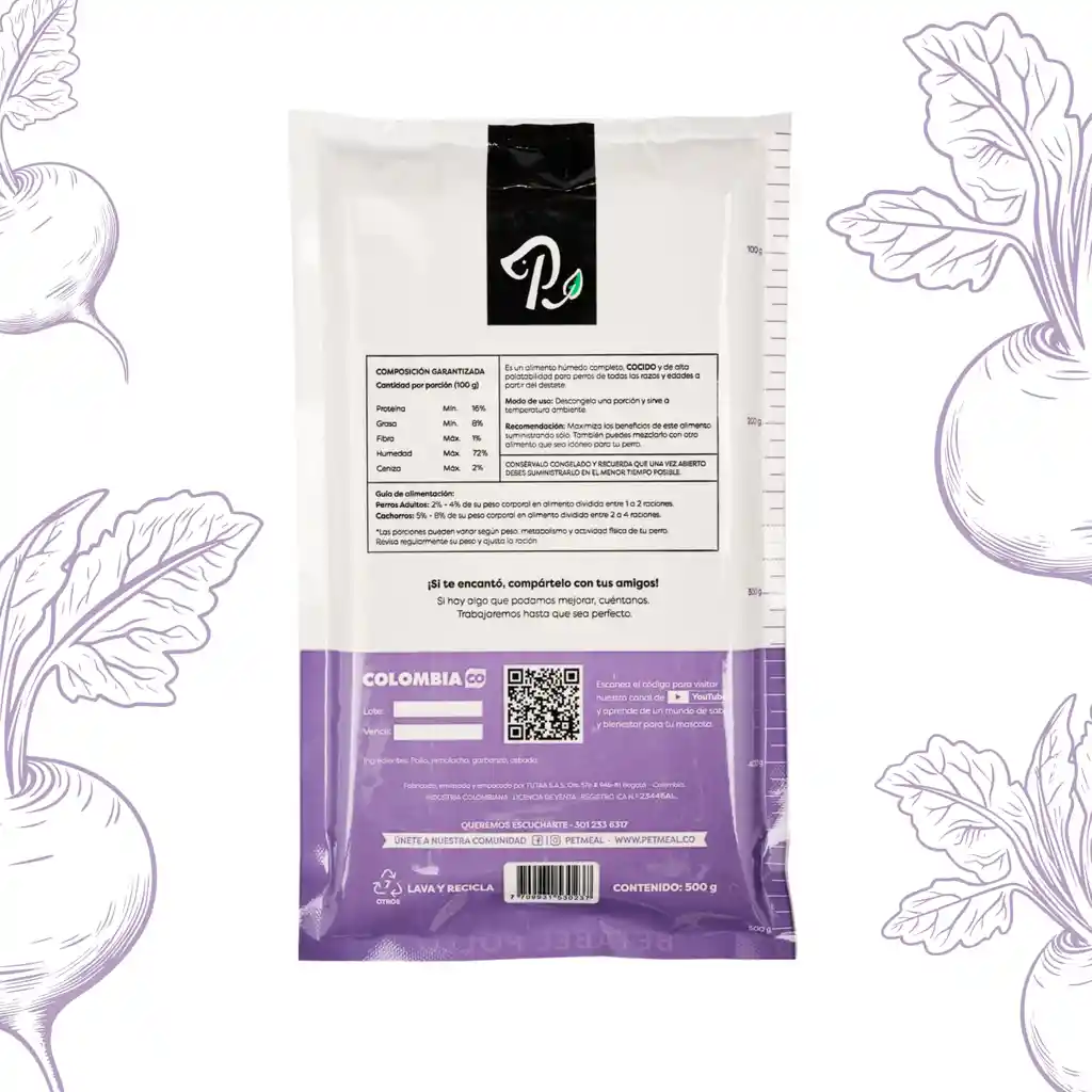 Petmeal Dieta Cocida Natural Perros - Betabel Pollo