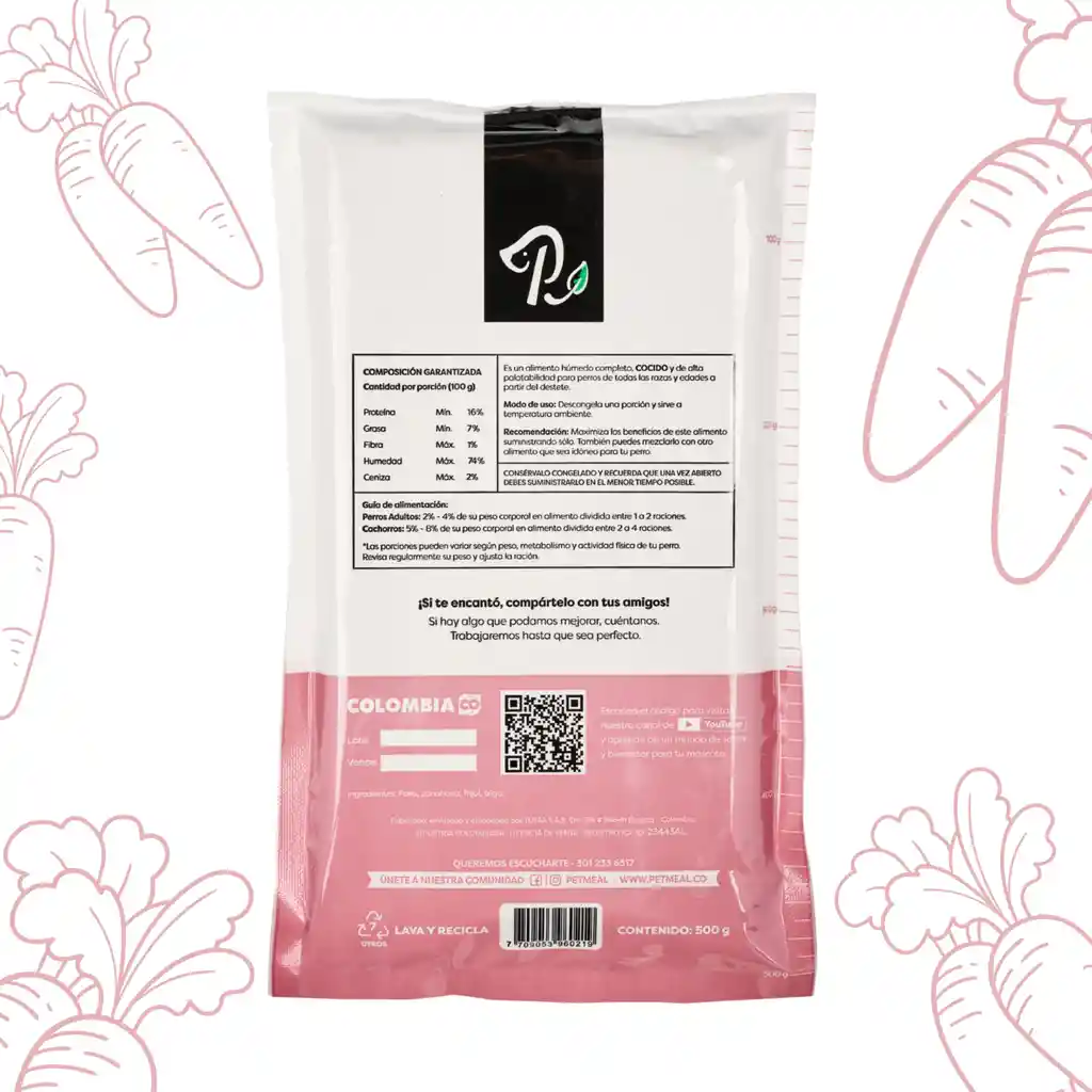 Petmeal Dieta Cocida Natural Perros - Caroteno Pollo