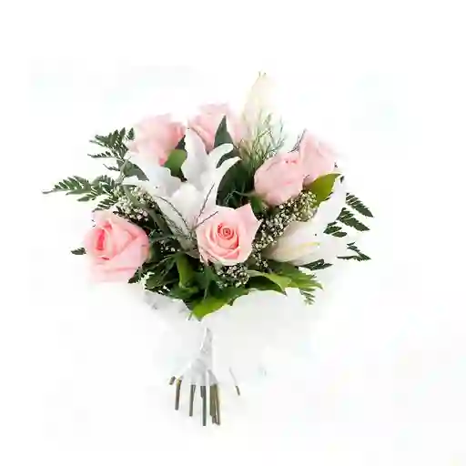 Flores Rosas Rosadas, Lirios Blancos En Bouquet