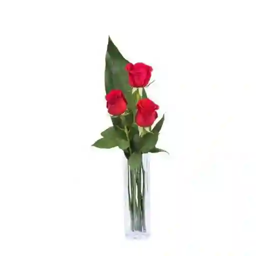 Rosas Rojas X3 En Jarron Solitario