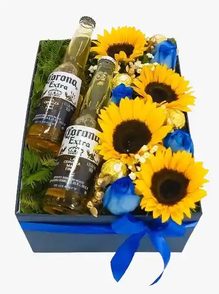 Girasoles Y Rosas Azules Con Coronitas