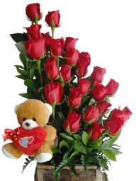 Rosas Rojas En Arreglo Con Peluche