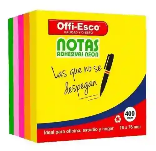 Notas Adhesivas Post-it Neon Multicolor 400 Hojas 76 X 76 Mm Oe-376