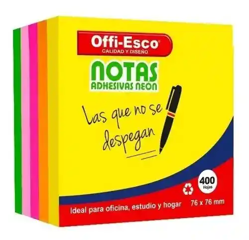 Notas Adhesivas Post-it Neon Multicolor 400 Hojas 76 X 76 Mm Oe-376