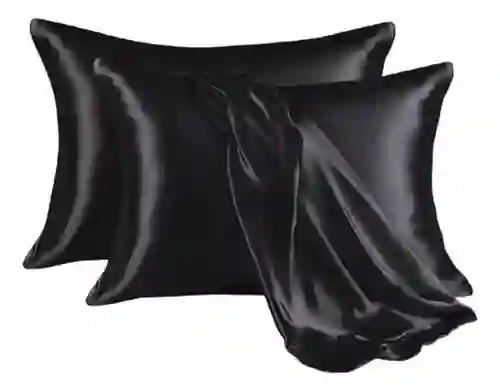Fundas Para Almohada Satín Seda Cuida Cabello Piel Anti Friz Color Negro Innovo 68 X 45