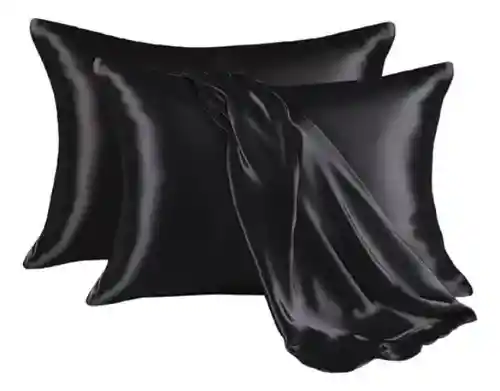 Fundas Para Almohada Satín Seda Cuida Cabello Piel Anti Friz Color Negro Innovo 68 X 45