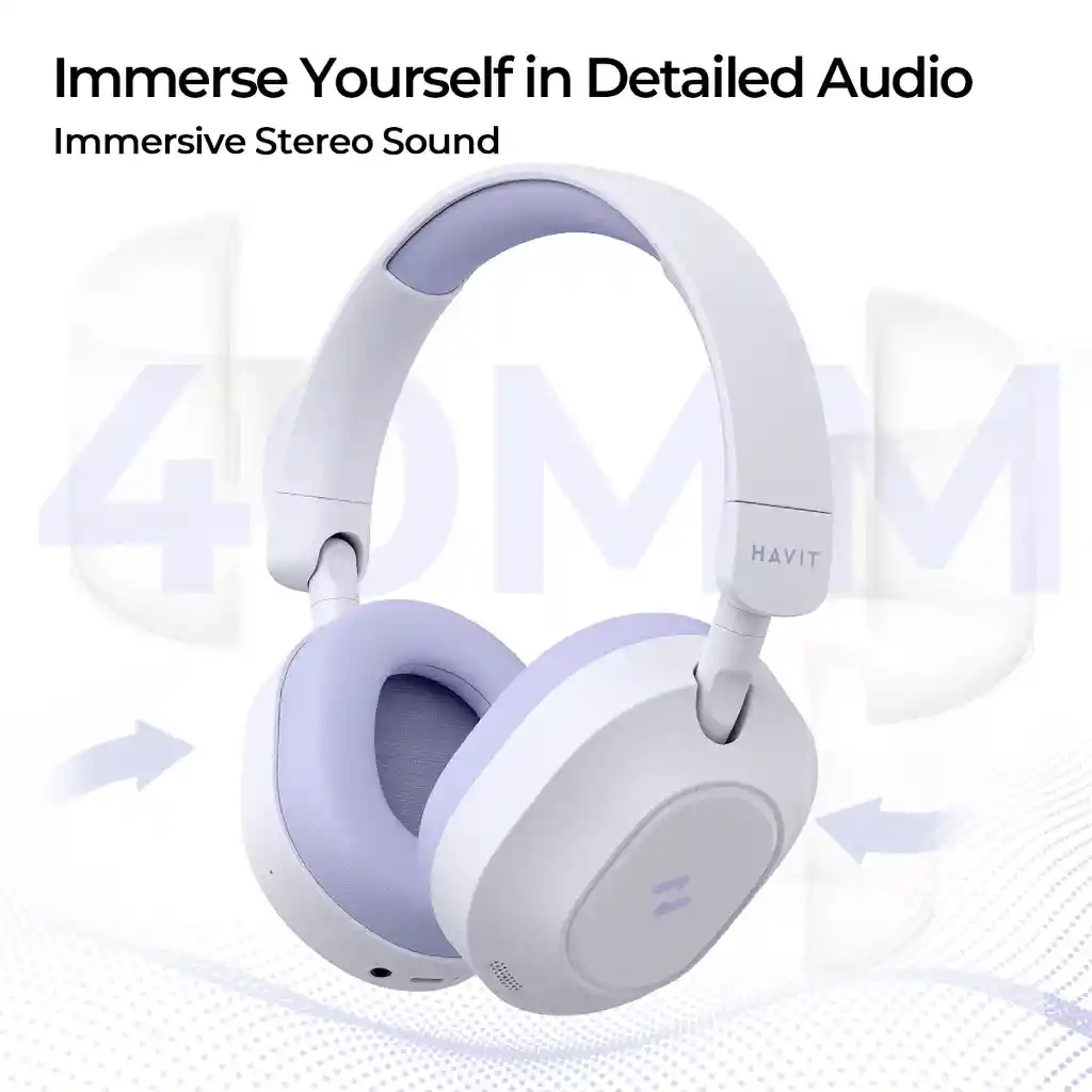 Diadema Bluetooh 5.4 / Cancelacion De Ruido Con Ia / Havit Nc01h / 80h Bateria / Morada