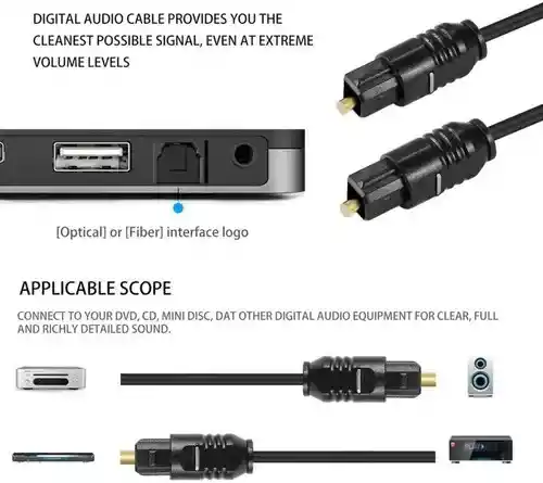 Cable De Audio Óptico Digital Negro Toslink 1.8 Mts.
