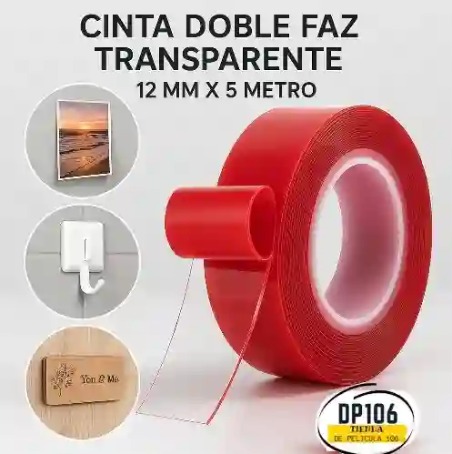 Cinta Doble Faz Transparente 12 Mm X 5 Metros