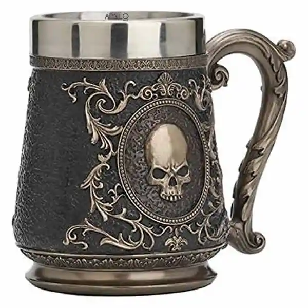 Vaso Taza Mug Decorativo Calavera Skull Gótica Estilo Medieval Coleccionable