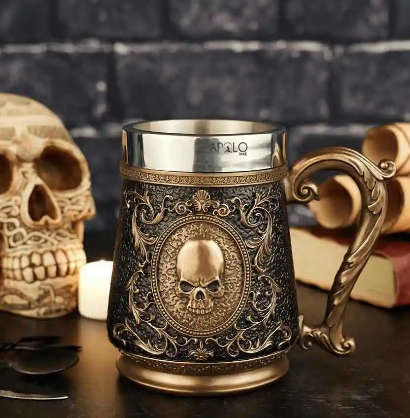 Vaso Taza Mug Decorativo Calavera Skull Gótica Estilo Medieval Coleccionable