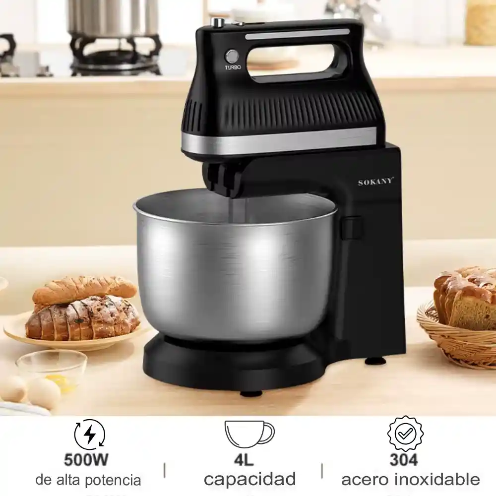 Batidora Eléctrica Sokany Acero Inoxidable 500 w 5 Velocidades 4.0 l