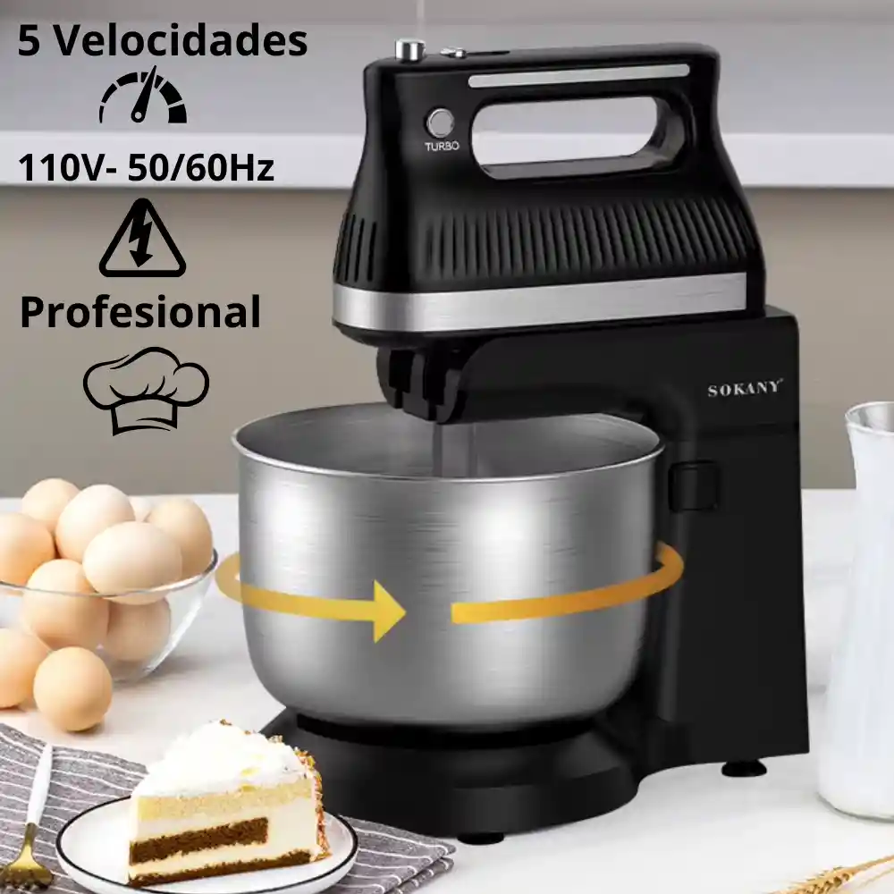 Batidora Eléctrica Sokany Acero Inoxidable 500 w 5 Velocidades 4.0 l