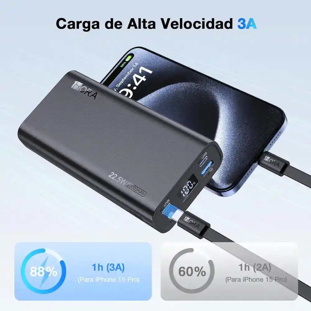 1hora Power Bank Portátil Carga Rápida 22.5w 20.000mah Gar158