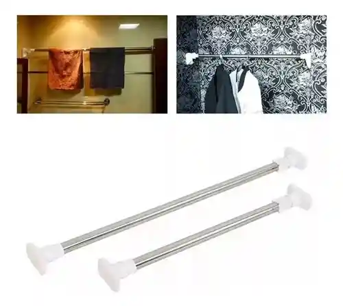 Tubo Barra Colgar Cortina Ropa Ajustable Extensible 160cm Color Plateado