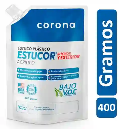 Estuco Plástico Acrílico 400 Gramos Paredes Cemento Secado Rápido Masilla