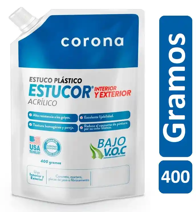 Estuco Plástico Acrílico 400 Gramos Paredes Cemento Secado Rápido Masilla