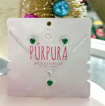 Set Collar + Topos Corazón Plata