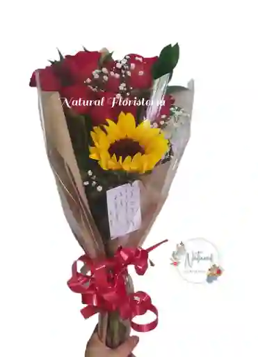Bouquet 8 Rosas Y Girasol