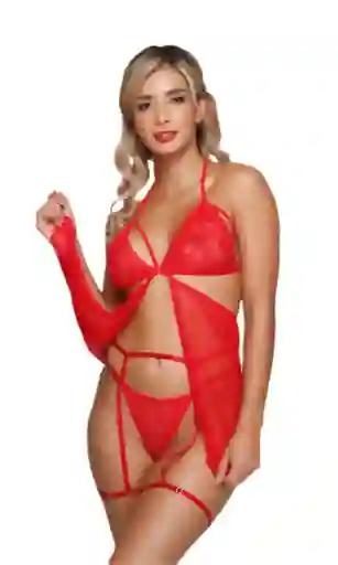 Baby Doll Rojo En Tull Y Encaje Doble Uso