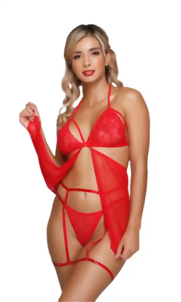 Baby Doll Rojo En Tull Y Encaje Doble Uso