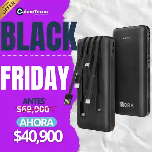 1hora Power Bank Batería Portátil 10.000mah 4 Cables Gar148
