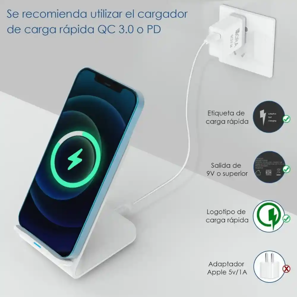 1hora Cargador Inalambrico Carga Rápida Universal Qi Gar157 - Blanco
