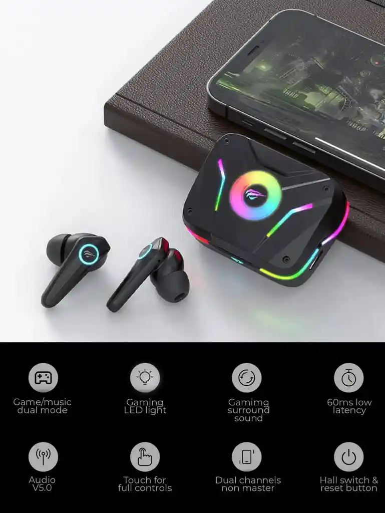 Audifonos Bluetooth Gaming Rgb Pro Tw952 / Modo De Juego Y Control De Iluminacion