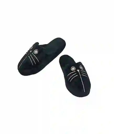 Pantufla Gato Abierta Negro Adulto Talla 42-43