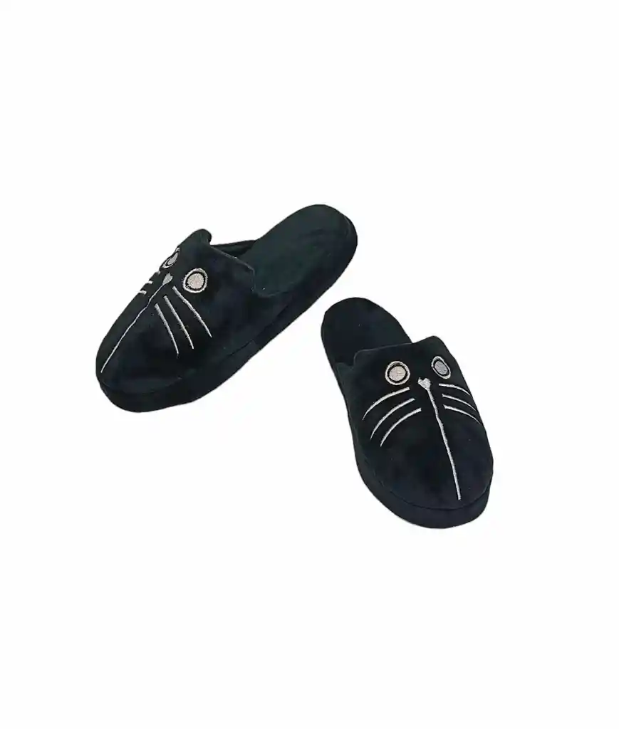 Pantufla Gato Abierta Negro Adulto Talla 42-43