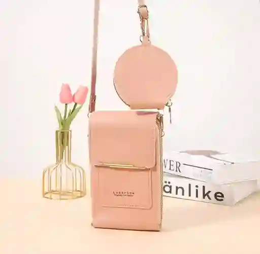 Bolso Billetera Porta Celular Visor Pantalla Táctil + Monedero - Rosa