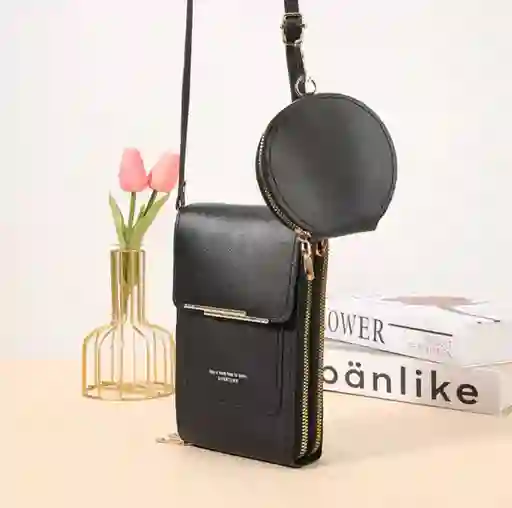 Bolso Billetera Porta Celular Visor Pantalla Táctil + Monedero - Negro