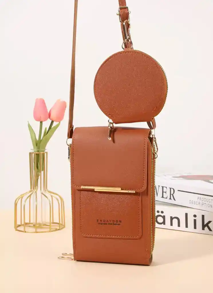 Bolso Billetera Porta Celular Visor Pantalla Táctil + Monedero - Cafe								